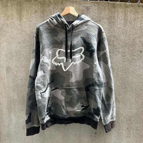 Fox Racing Hoodie Y2k Legacy Fox Head Camouflage Gray White Black Size M - Picture 1 of 4